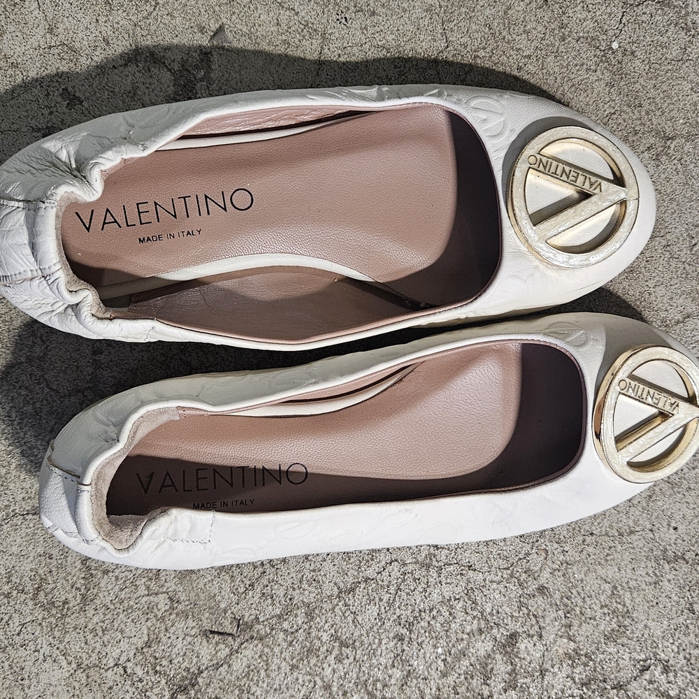 Valentino Kid's Cream Ballet Flats with Gold Accents